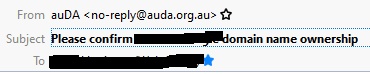 Domain Name Ownership Scam - Email Subject line
