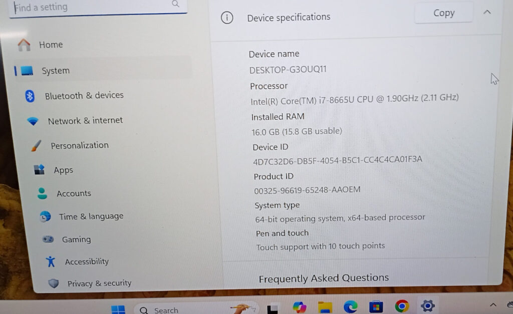 Dell Latitude 7400 - Showing Device Specs