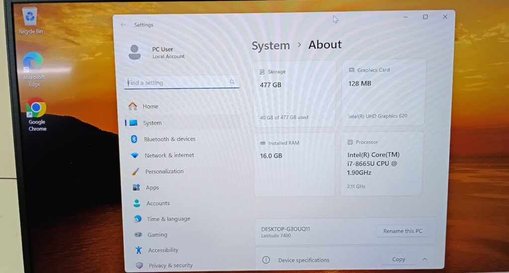 Dell Latitude 7400 - System About